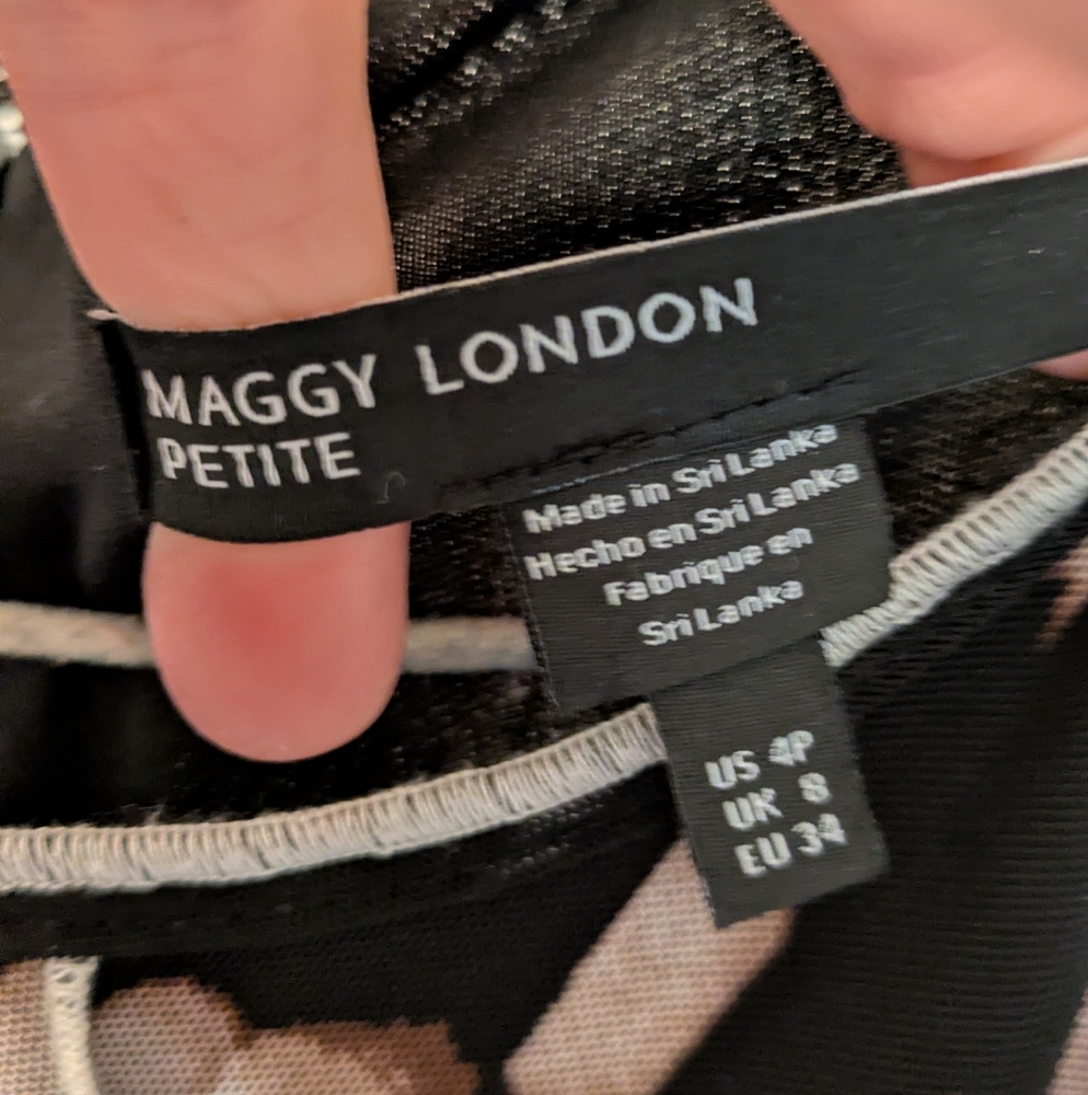 Maggy London Elegant Black and Cream Patterned Dress - Picture 4 of 6
